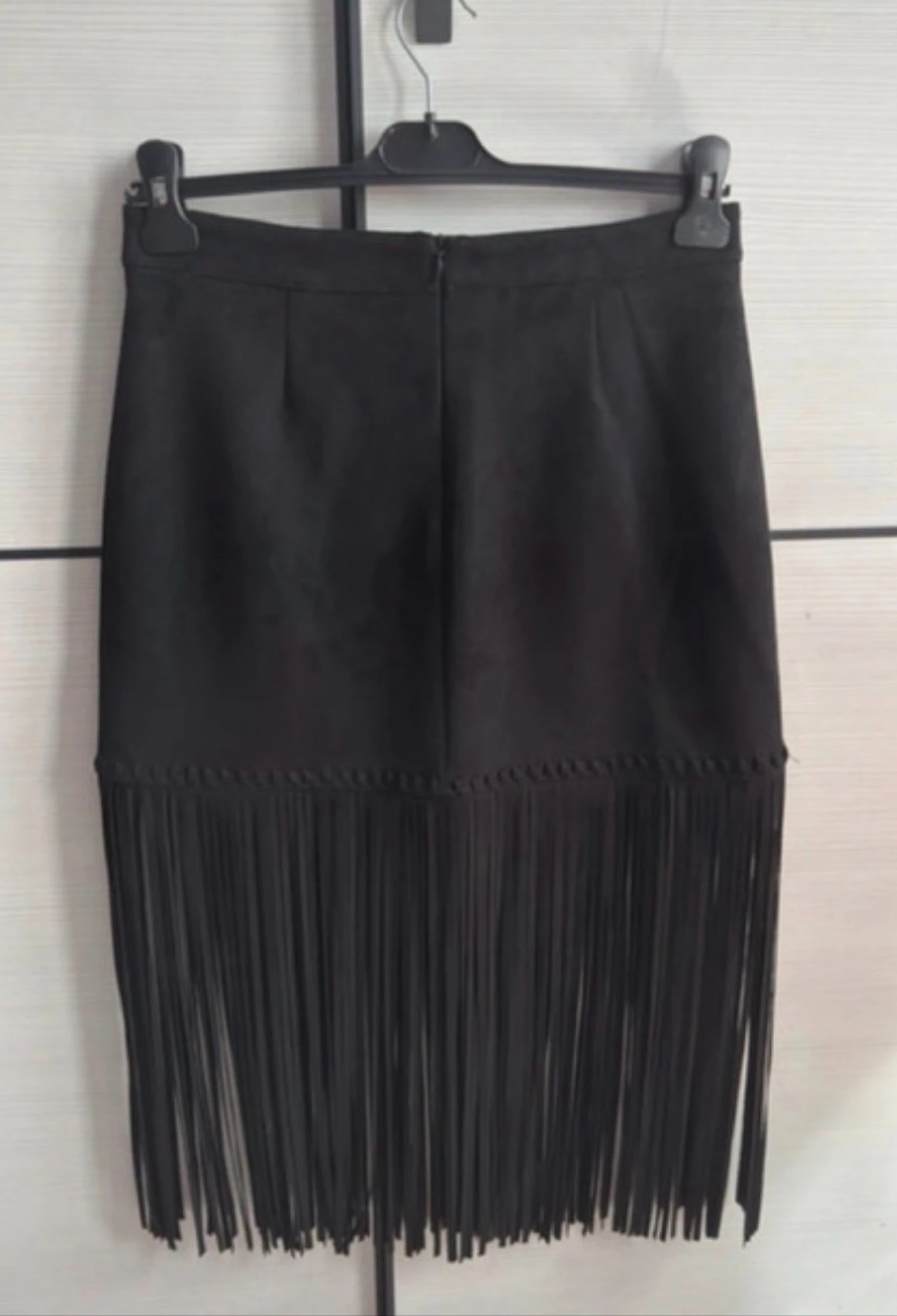Midi-rok van suède met franjes van Stradivarius (Maat 40) – photo 4